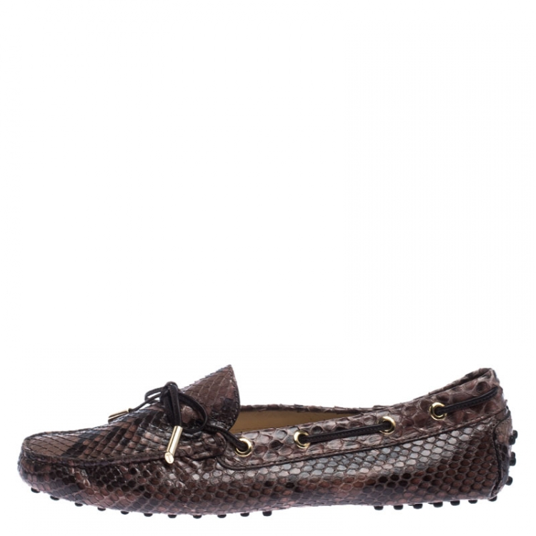 Pre Owned Tod's Brown Python Leather Gommino Slip On Loafers Size 39