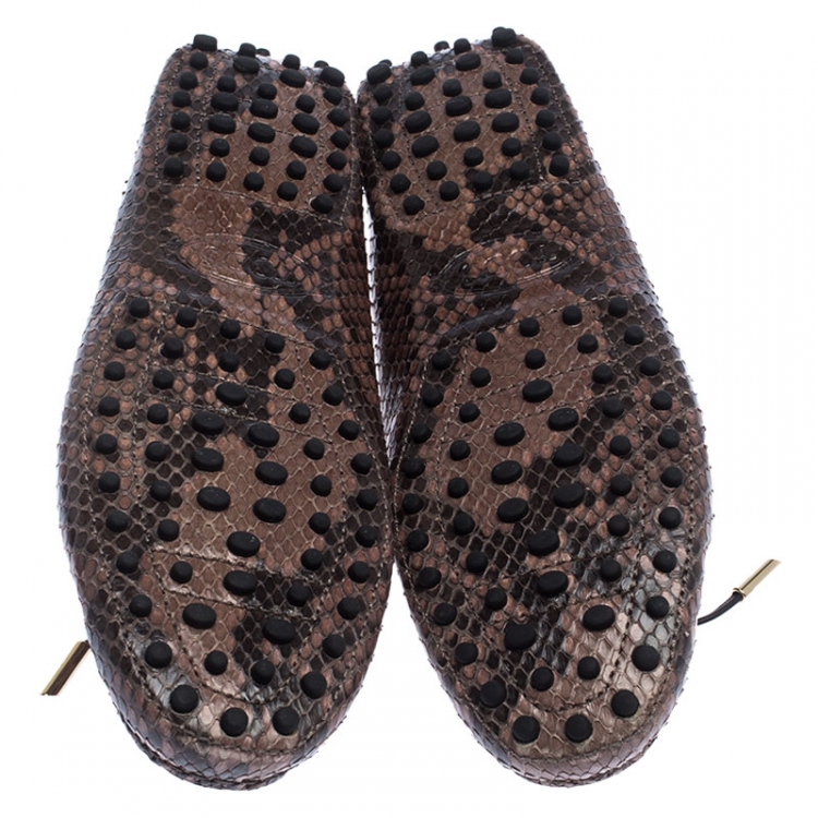 Pre Owned Tod's Brown Python Leather Gommino Slip On Loafers Size 39