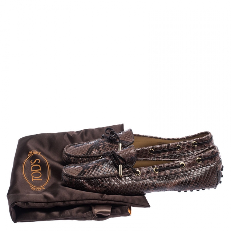 Pre Owned Tod's Brown Python Leather Gommino Slip On Loafers Size 39