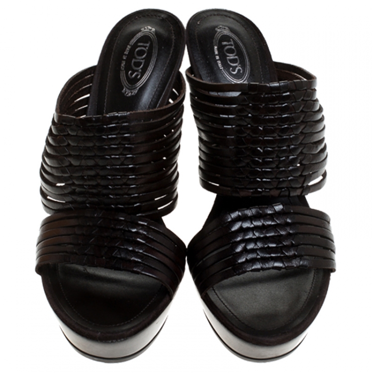 Pre Owned Tod's Brown Leather Strappy Platform Open Toe Sandals Size 38