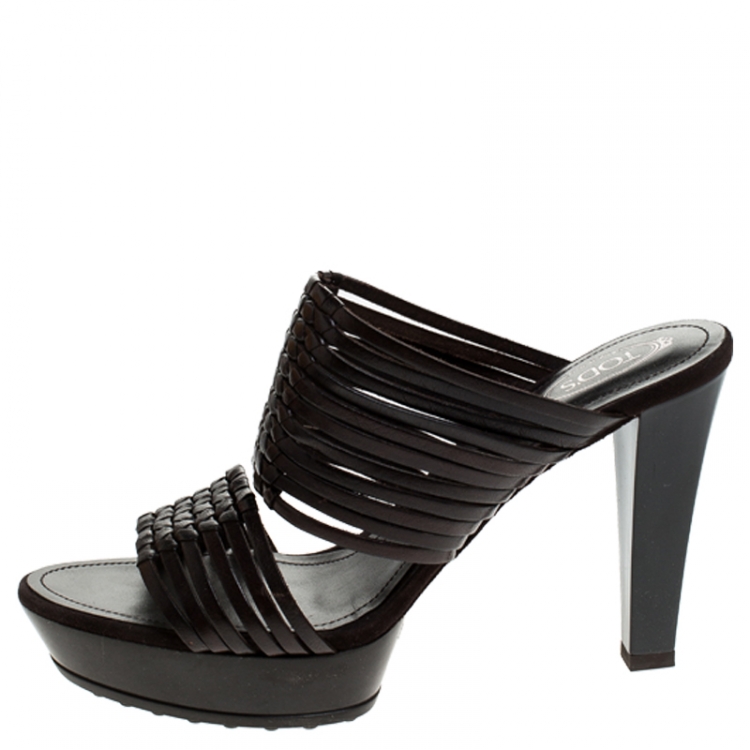 Pre Owned Tod's Brown Leather Strappy Platform Open Toe Sandals Size 38