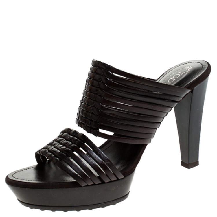 Pre Owned Tod's Brown Leather Strappy Platform Open Toe Sandals Size 38