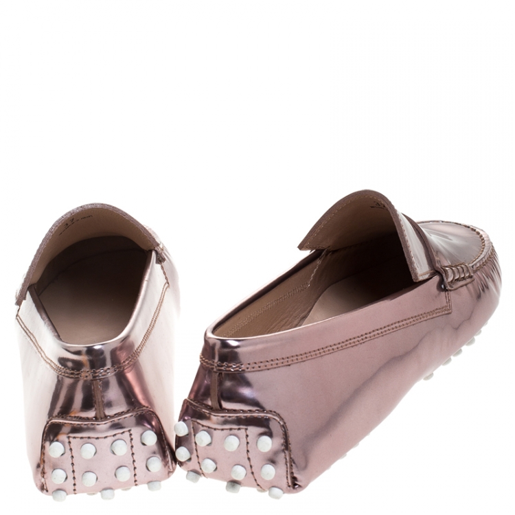 Pre Owned Tod's Metallic Pink Patent Leather Penny Loafers Size 37