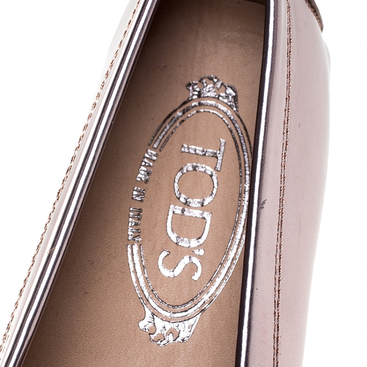 Pre Owned Tod's Metallic Pink Patent Leather Penny Loafers Size 37