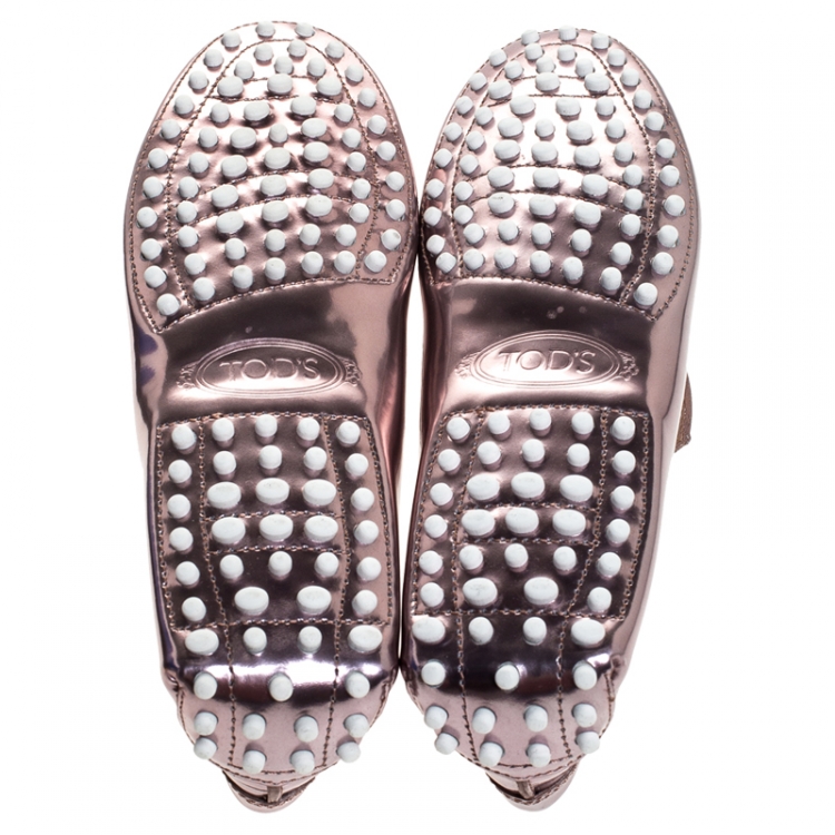 Pre Owned Tod's Metallic Pink Patent Leather Penny Loafers Size 37