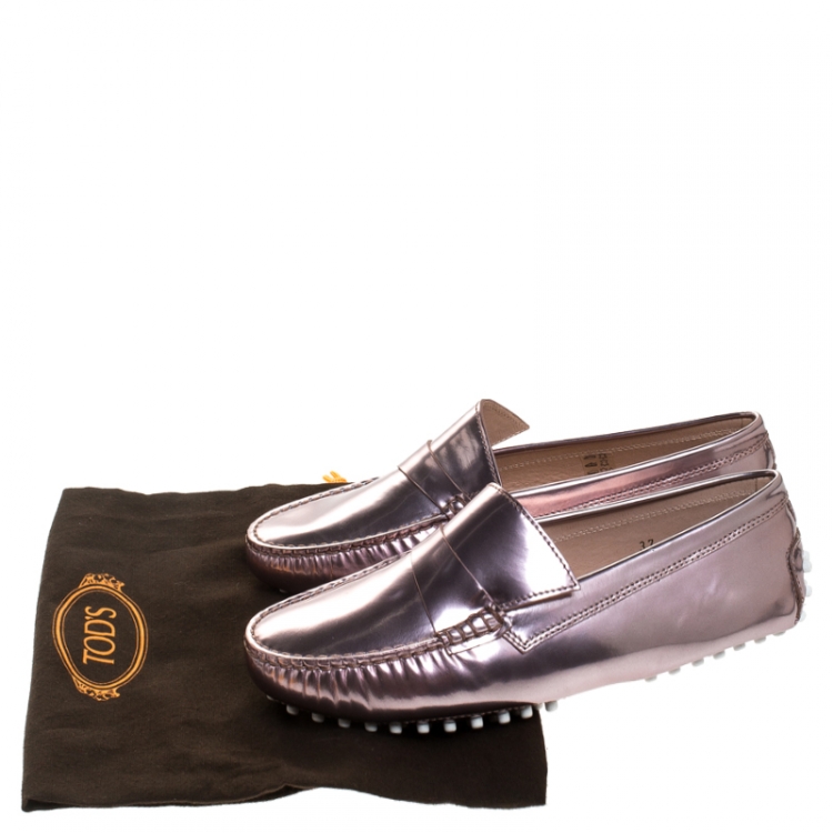 Pre Owned Tod's Metallic Pink Patent Leather Penny Loafers Size 37