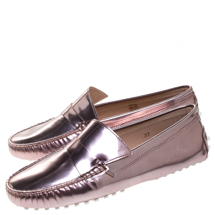 Pre Owned Tod's Metallic Pink Patent Leather Penny Loafers Size 37