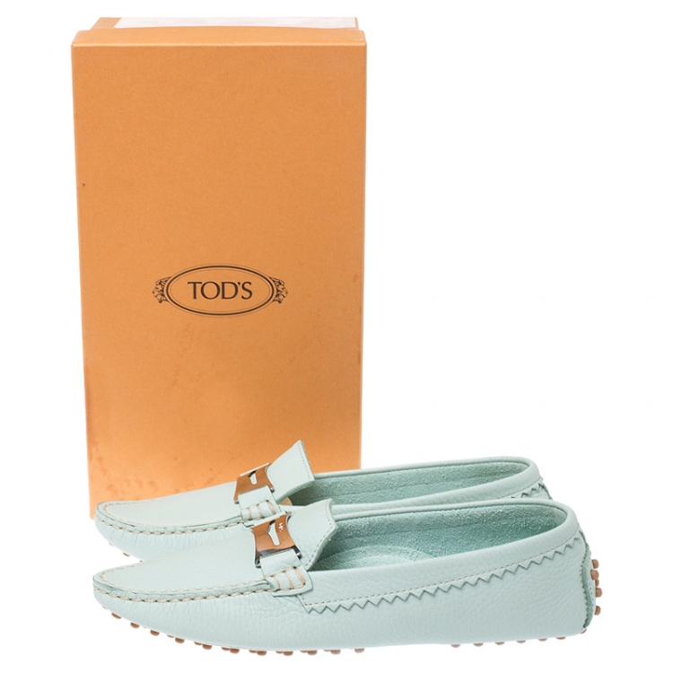 Pre Owned Tod's Pale Blue Leather Penny Loafers Size 37.5