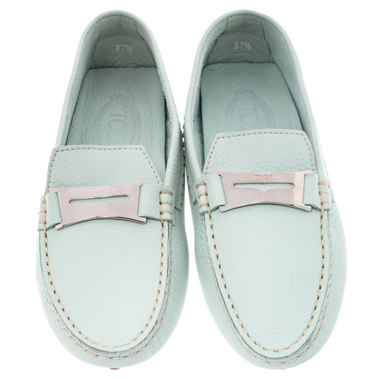 Pre Owned Tod's Pale Blue Leather Penny Loafers Size 37.5