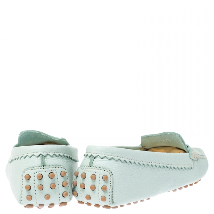 Pre Owned Tod's Pale Blue Leather Penny Loafers Size 37.5
