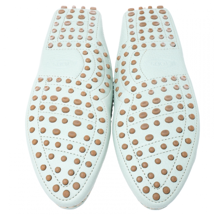 Pre Owned Tod's Pale Blue Leather Penny Loafers Size 37.5