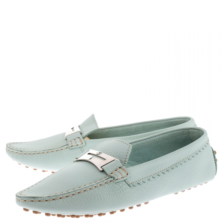 Pre Owned Tod's Pale Blue Leather Penny Loafers Size 37.5