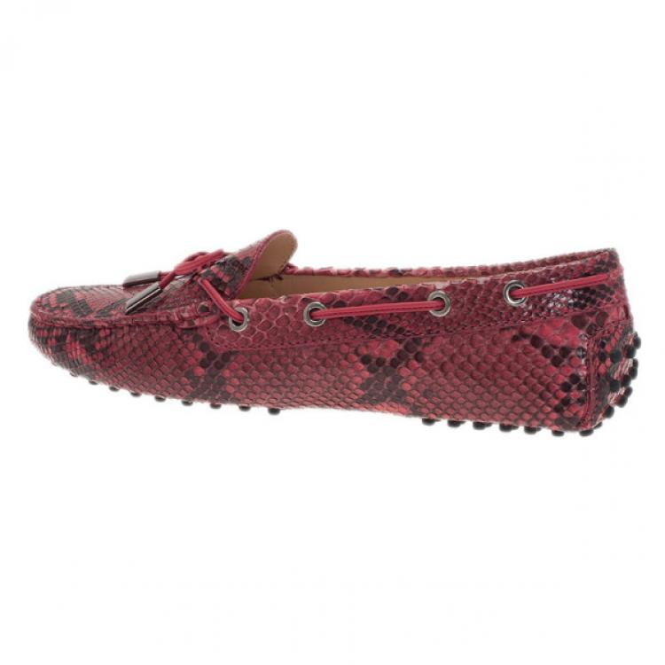 Pre Owned Tod's Red Python Leather Loafers Size 39.5