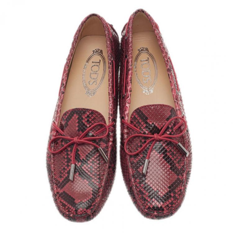 Pre Owned Tod's Red Python Leather Loafers Size 39.5
