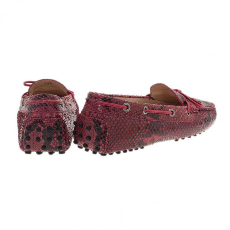 Pre Owned Tod's Red Python Leather Loafers Size 39.5