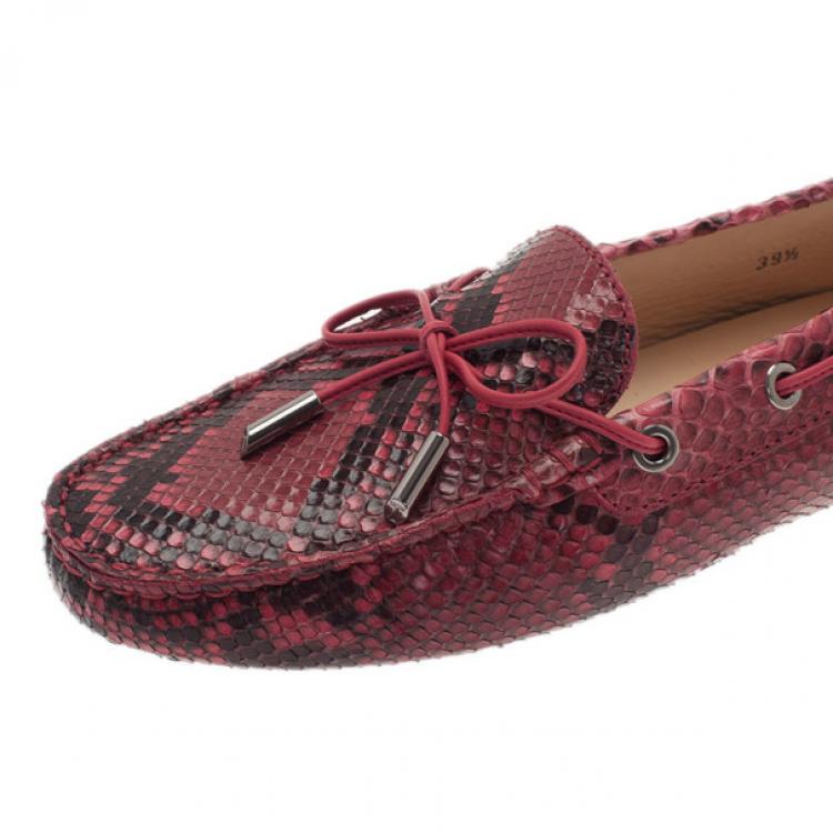 Pre Owned Tod's Red Python Leather Loafers Size 39.5