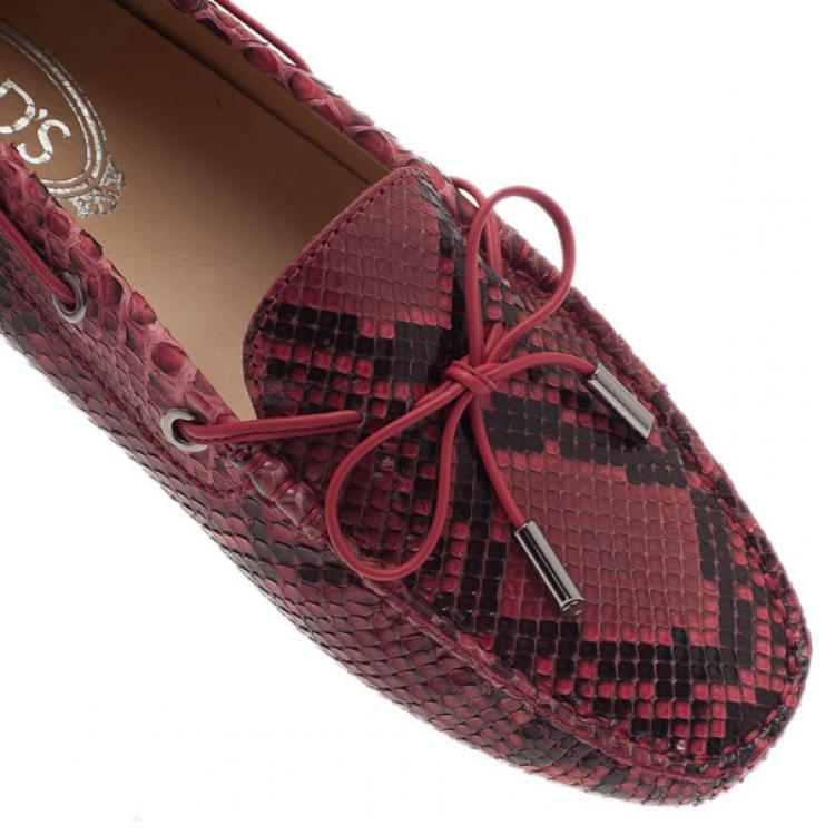 Pre Owned Tod's Red Python Leather Loafers Size 39.5