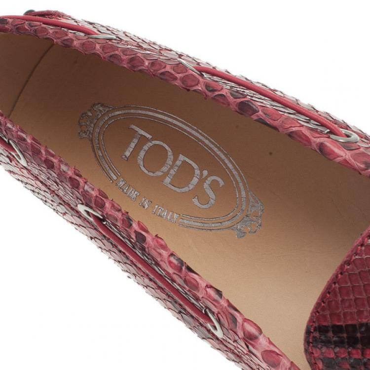 Pre Owned Tod's Red Python Leather Loafers Size 39.5