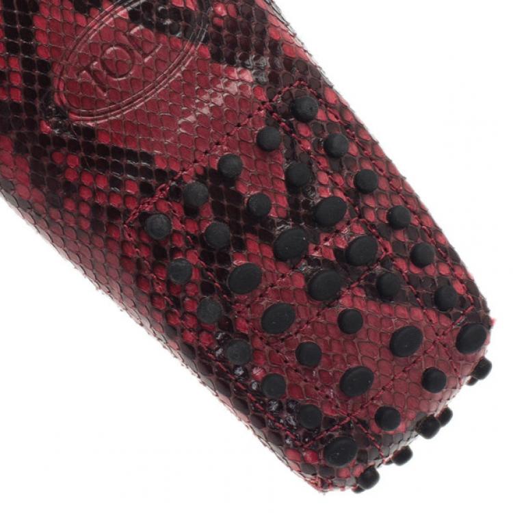 Pre Owned Tod's Red Python Leather Loafers Size 39.5