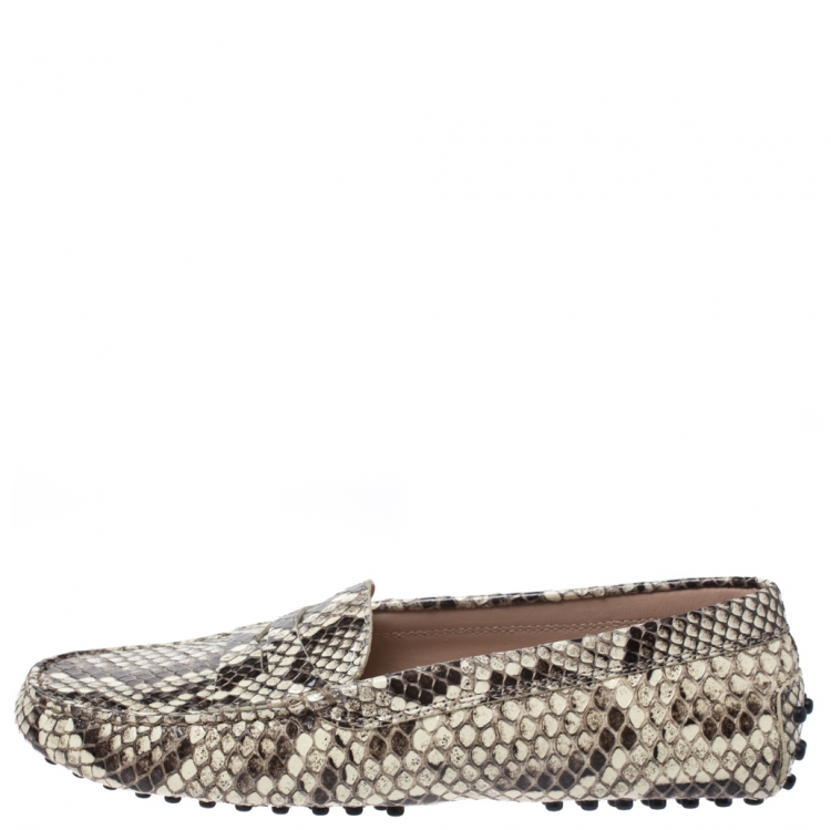 Pre Owned Tod's Beige/Brown Python Leather Penny Loafers Size 37