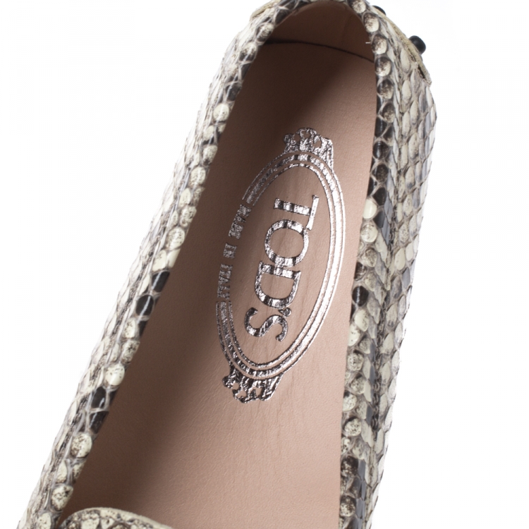 Pre Owned Tod's Beige/Brown Python Leather Penny Loafers Size 37