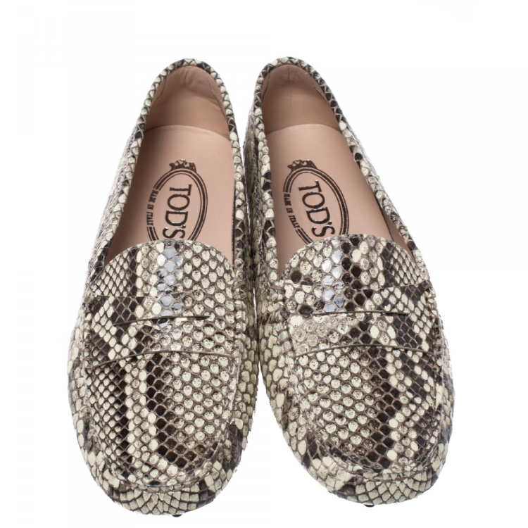 Pre Owned Tod's Beige/Brown Python Leather Penny Loafers Size 37