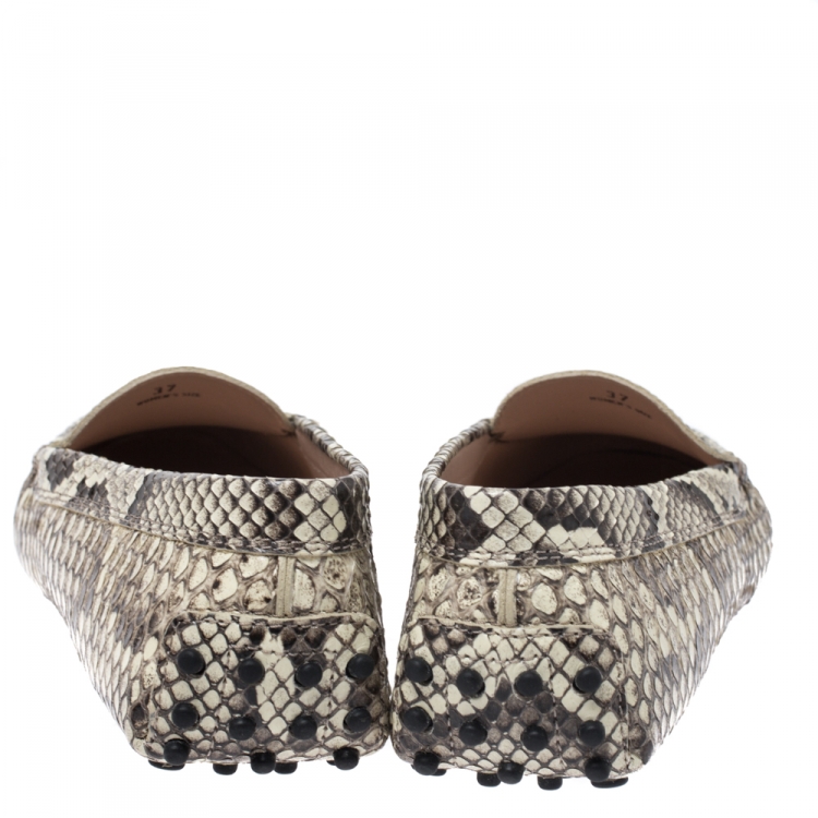 Pre Owned Tod's Beige/Brown Python Leather Penny Loafers Size 37