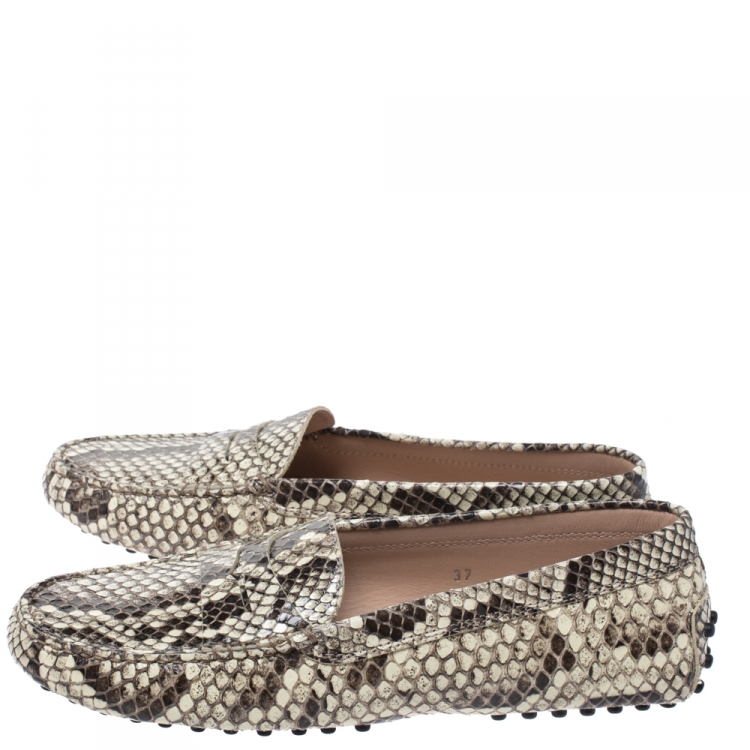 Pre Owned Tod's Beige/Brown Python Leather Penny Loafers Size 37