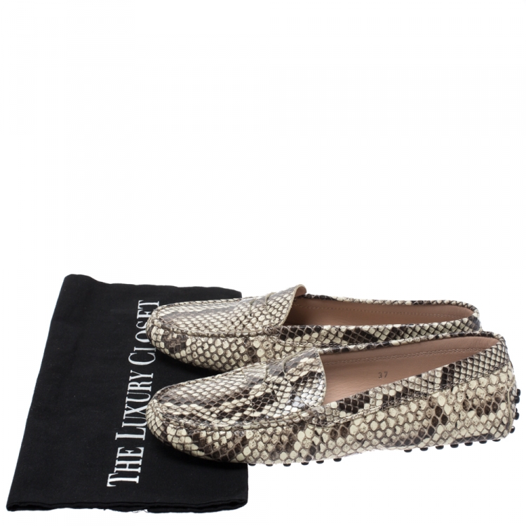 Pre Owned Tod's Beige/Brown Python Leather Penny Loafers Size 37