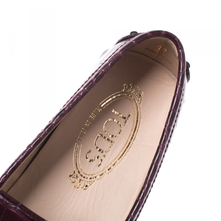 Pre Owned Tod's Burgundy  Croc Embossed Leather Tassel Fringe Detail Loafers Size 37
