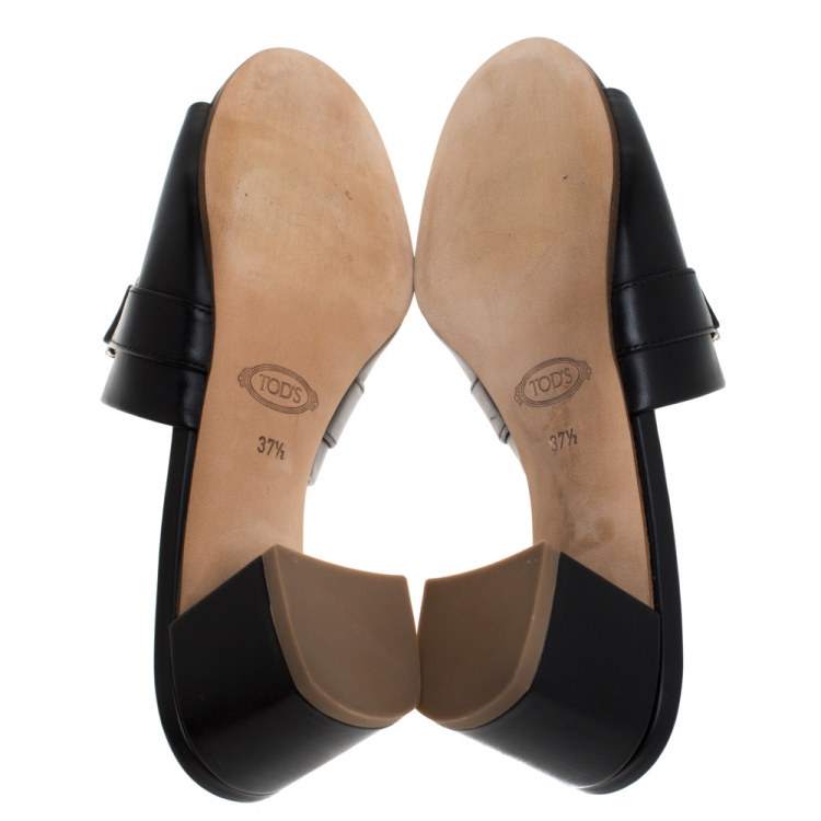 مملوكة مسبقًا Tod's Black Leather Double T Open Toe Sandals Size 37.5