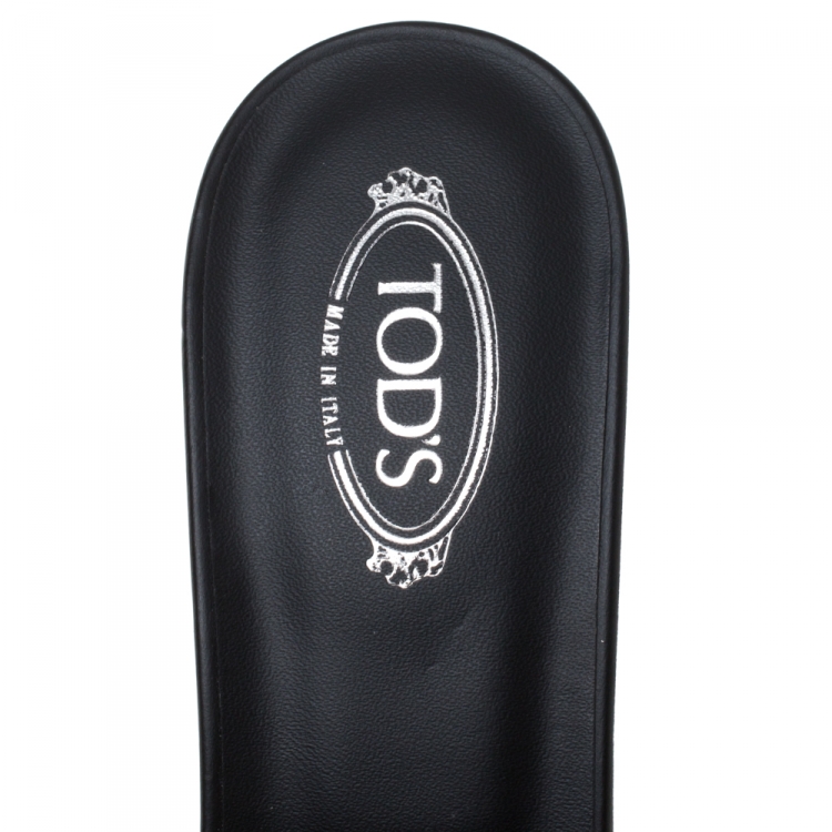 مملوكة مسبقًا Tod's Black Leather Double T Open Toe Sandals Size 37.5