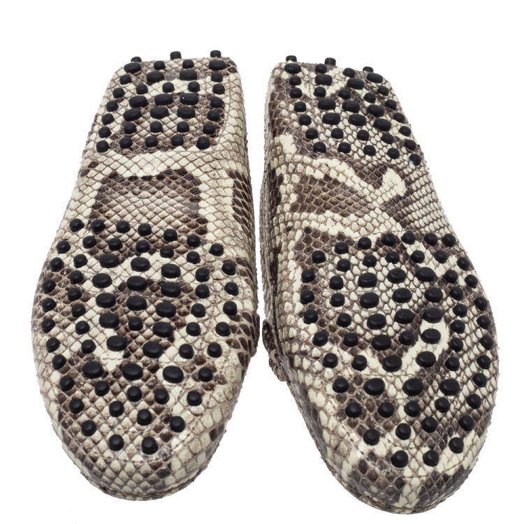 Pre Owned Tod's Two Tone Python Double T Metal Loafers Size 37.5