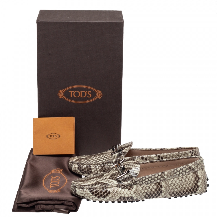 Pre Owned Tod's Two Tone Python Double T Metal Loafers Size 37.5