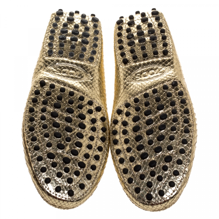 Pre Owned Tod's Gold Python Embossed Leather Penny Slip On Loafers Size 36.5