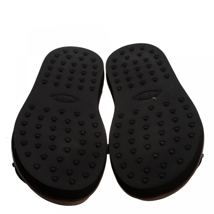 Pre Owned Tod's Black Croc Embossed Leather Studded Flat Slides Size 37