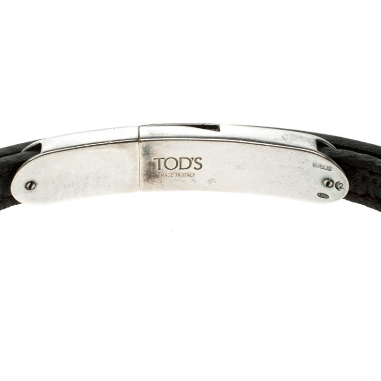 Pre Owned Tod's Brown Leather Silver Wrap Around Bracelet