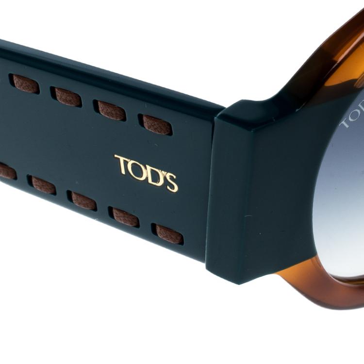 Pre Owned Tod's Brown/Blue Gradient TO212 Tortoise Shell Round Sunglasses