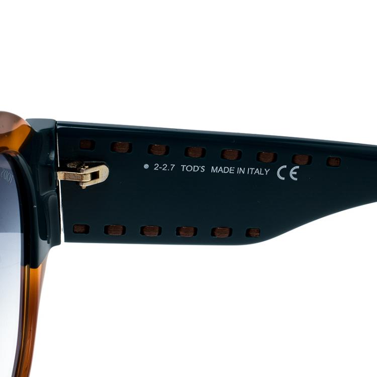 Pre Owned Tod's Brown/Blue Gradient TO212 Tortoise Shell Round Sunglasses
