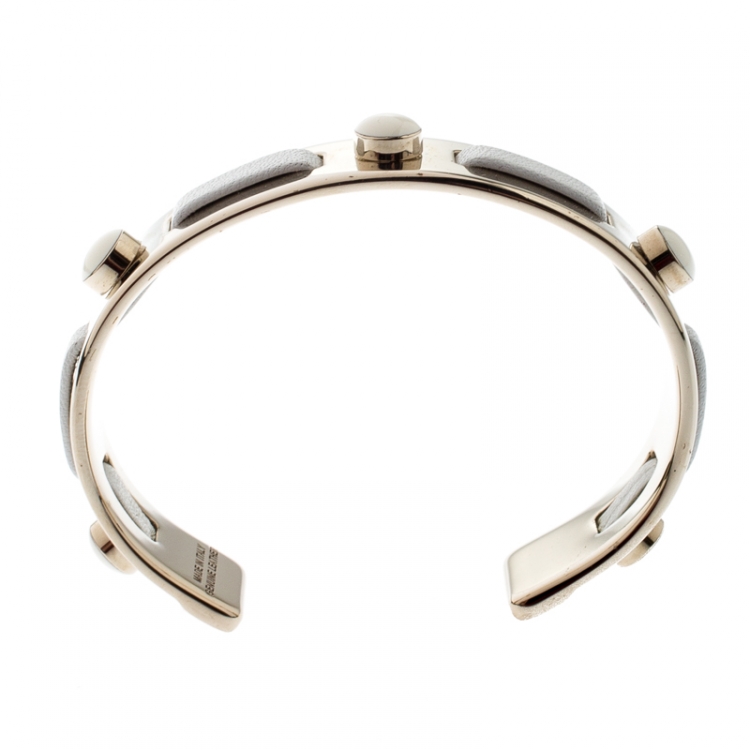 Pre Owned Tod's White Leather Gold Tone Open Cuff Bracelet