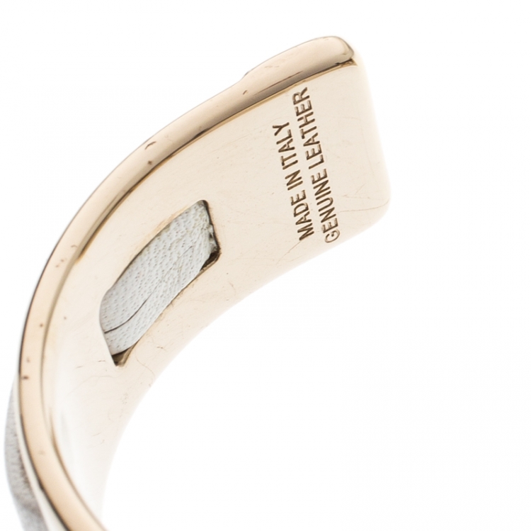 Pre Owned Tod's White Leather Gold Tone Open Cuff Bracelet