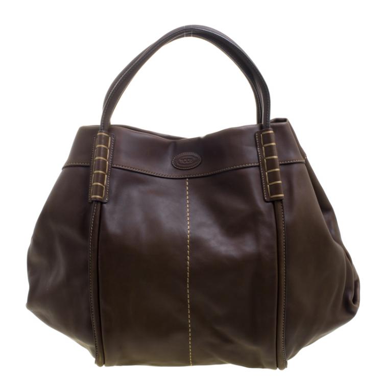 Pre Owned Tod's Dark Brown Leather Shade Tote 