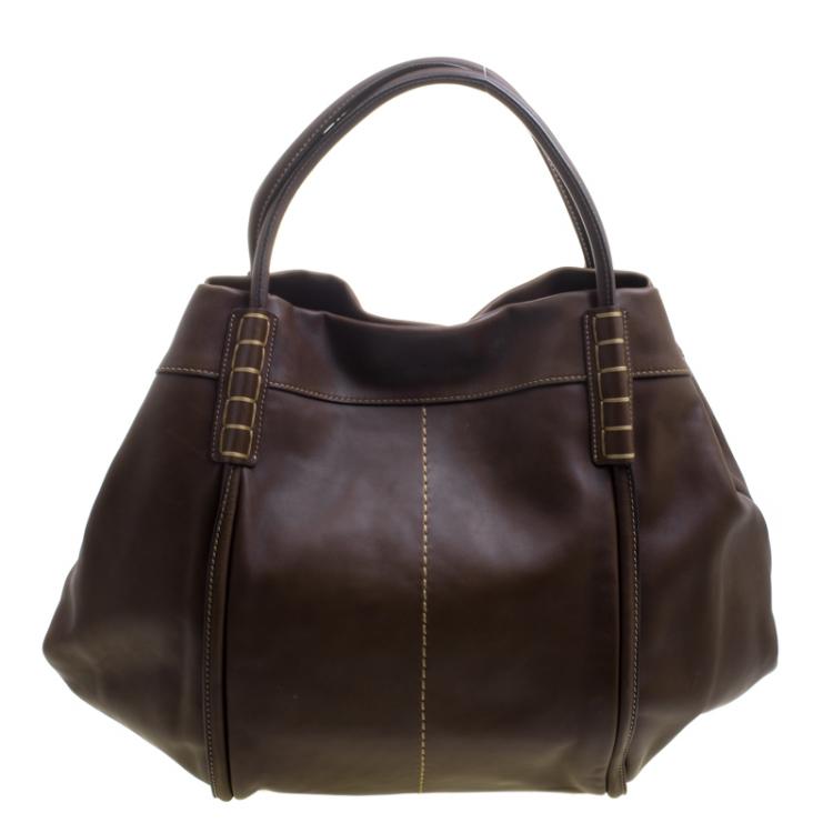 Pre Owned Tod's Dark Brown Leather Shade Tote 