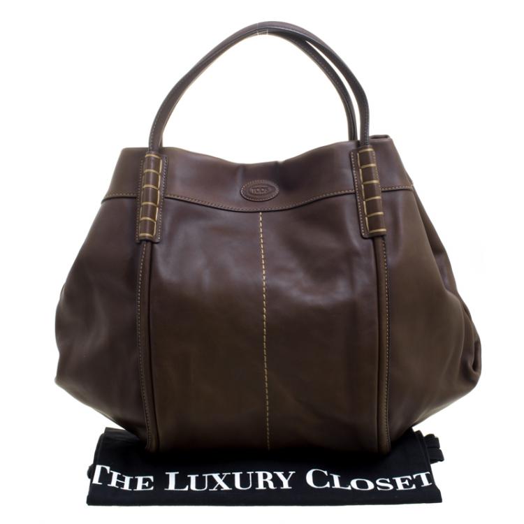 Pre Owned Tod's Dark Brown Leather Shade Tote 