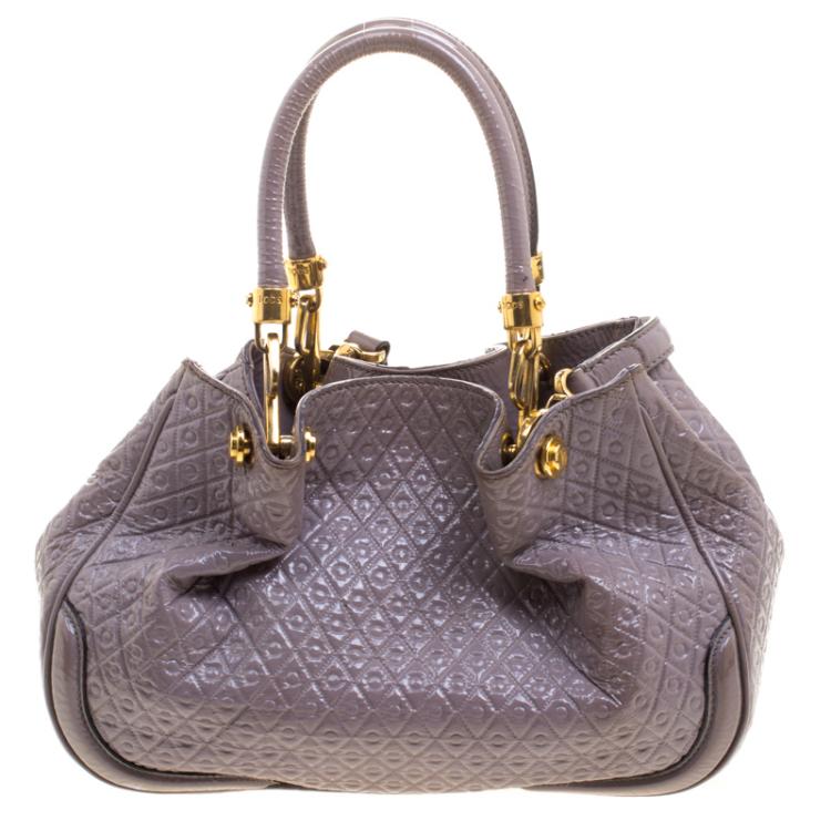 Pre Owned Tod's Grey Patent Leather Signature Racing Sacca Piccola Bag