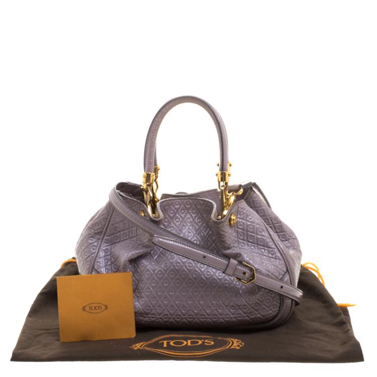 Pre Owned Tod's Grey Patent Leather Signature Racing Sacca Piccola Bag