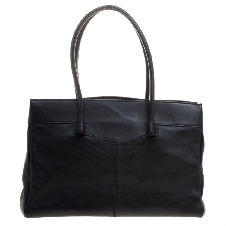 Pre Owned Tod's Black Leather Mocassino Tote