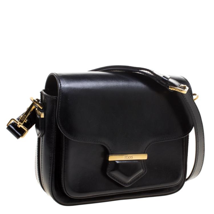 Pre Owned Tod's Black Leather Mini Military Crossbody Bag