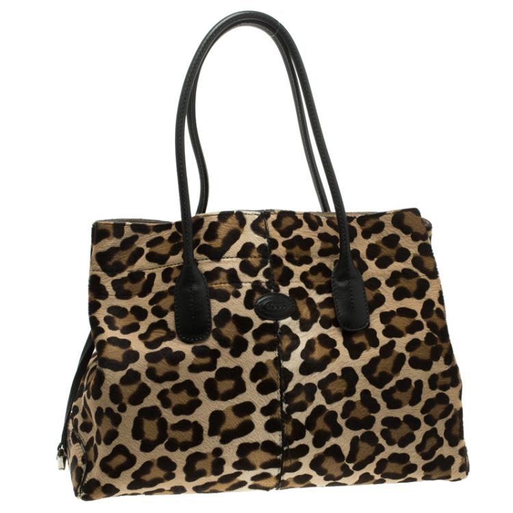 Pre Owned Tod's Beige Leopard Print Calfhair Tote