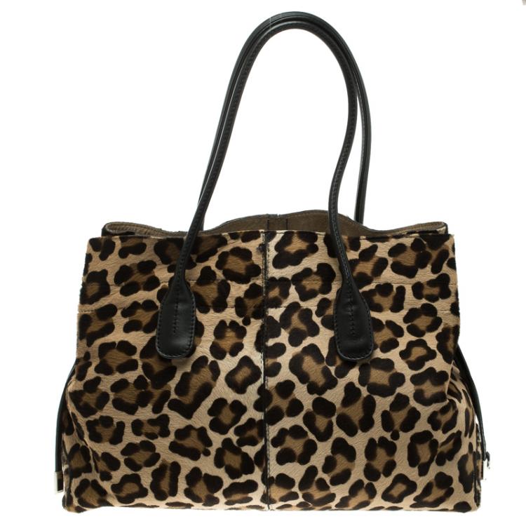Pre Owned Tod's Beige Leopard Print Calfhair Tote